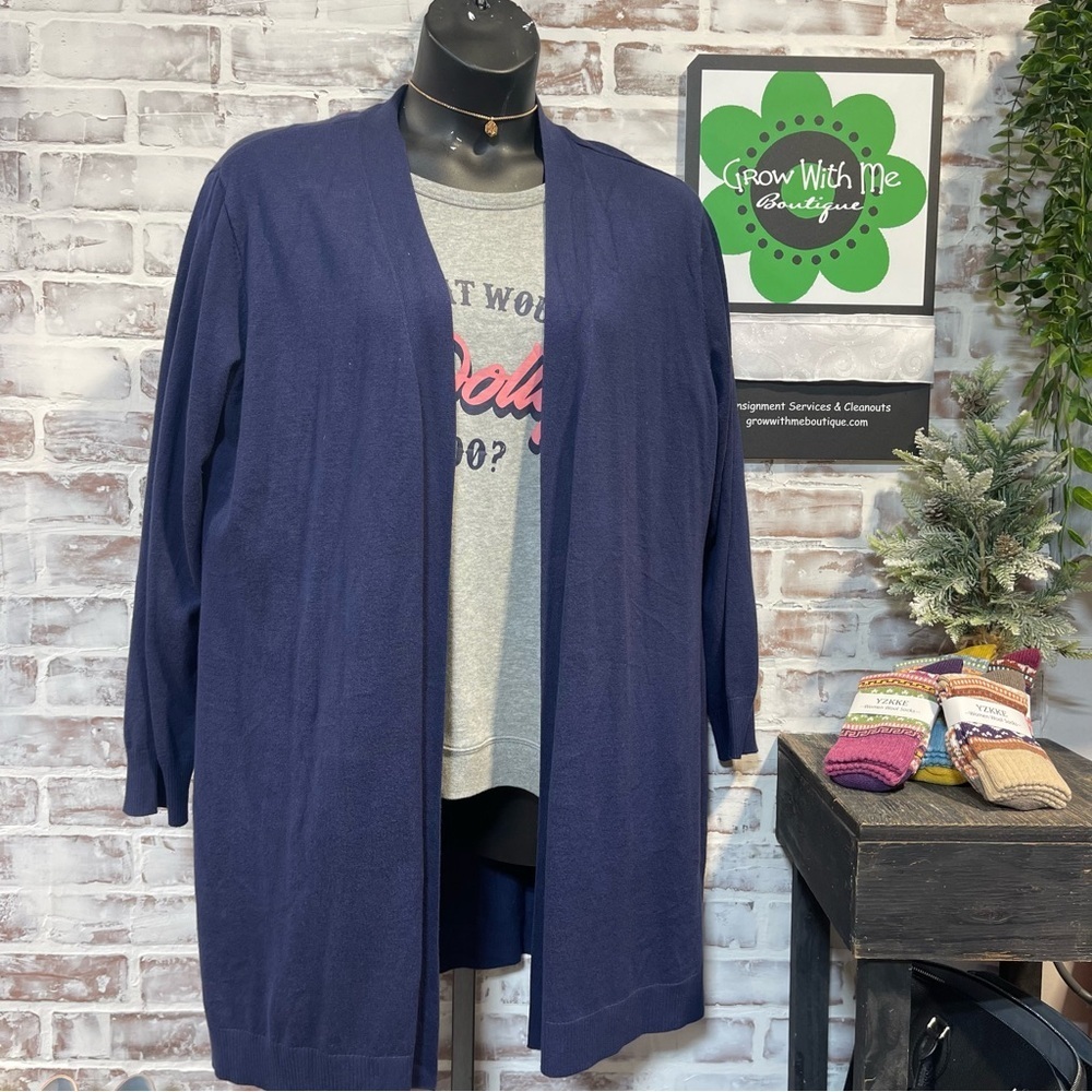 Karen Scott Deep Blue Open Cardigan Womens XXL